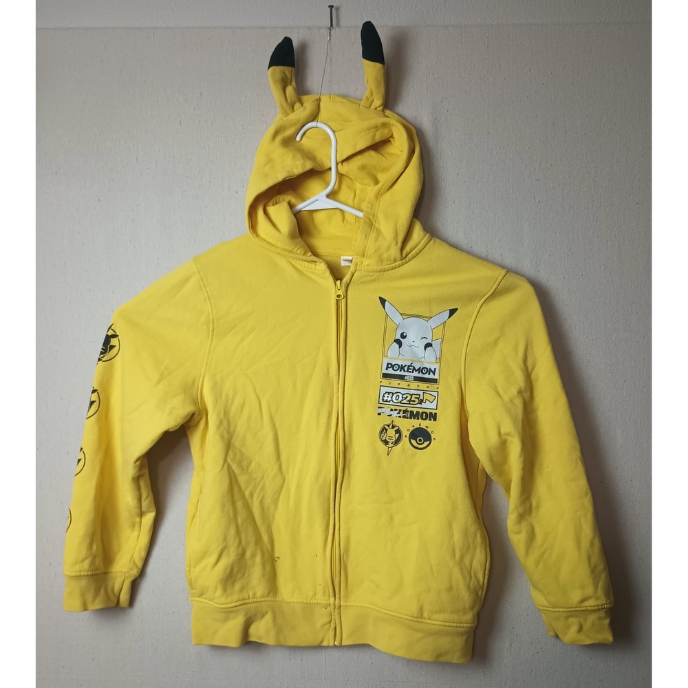 Pokemon Pikachu Hoodie Ears Zip Up Sweatshirt Graphic Yellow Size XXL O